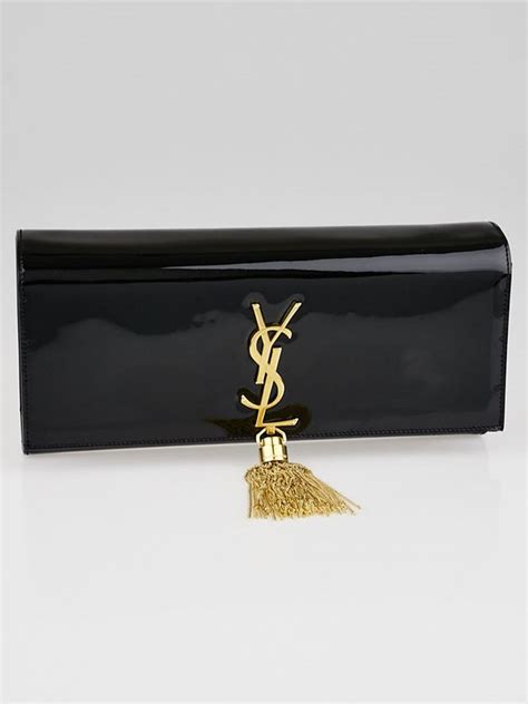 Saint Laurent Patent Cassandre Tassel Clutch Black.